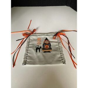 BOO halloween cross stitched needlework needlepoint wall Door hanger treat pouch